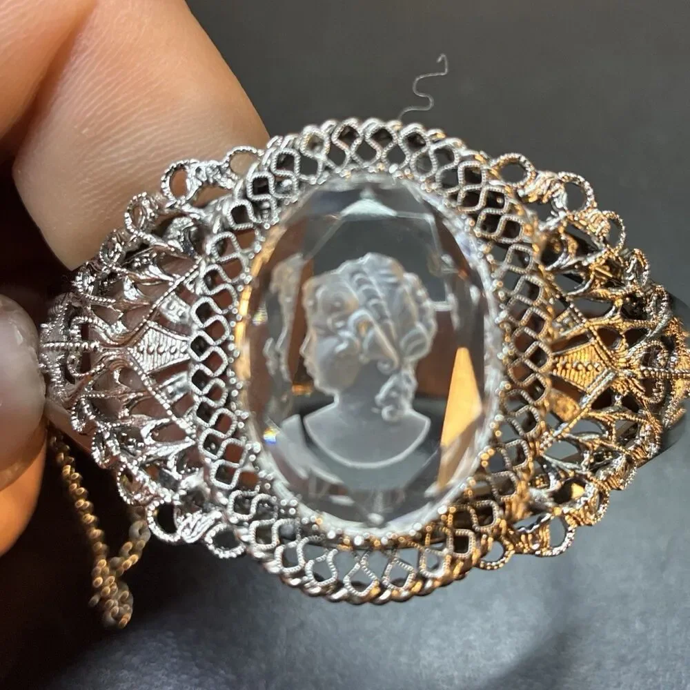 Whiting & Davis filigree Intaglio crystal glass cameo bracelet silhouette